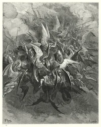 Illustration von Gustave Doré für Miltons Paradise Lost, Buch VI, Zeilen 207-209